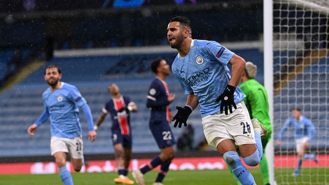 Mahrez comemora o segundo marcado pelo City contra o PSG