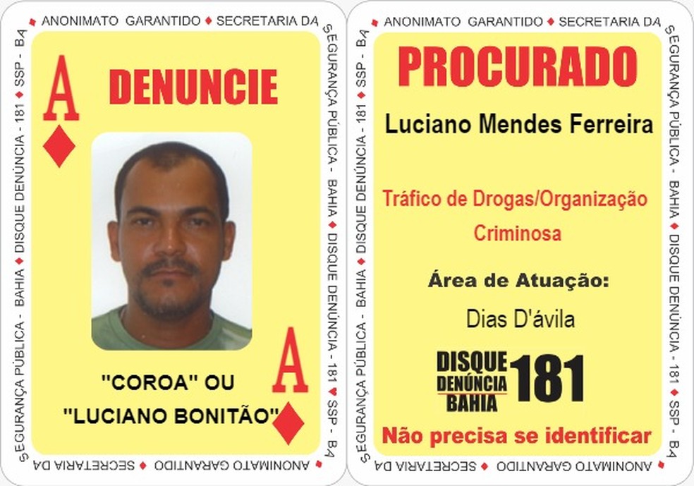 Suspeitos de envolvimento com tráfico e homicídios entram no 'Baralho do Crime' — Foto: Divulgação/SSP-BA