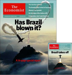 As capas da 'Economist' - a atual, e em tamanho menor, a de 2009 (Foto: Reprodução/The Economist)