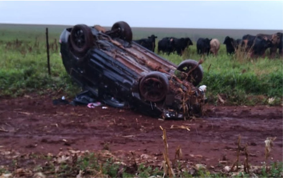 Após perseguição policial em milharal, suspeito de roubar postos de combustíveis capota e é preso em Maracaí — Foto: Arquivo pessoal