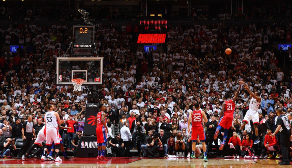 Toronto Raptors x Philadelphia 76ers - Jogo 7 - Kawhi Leonard — Foto: Jesse D. Garrabrant/NBAE via Getty Images