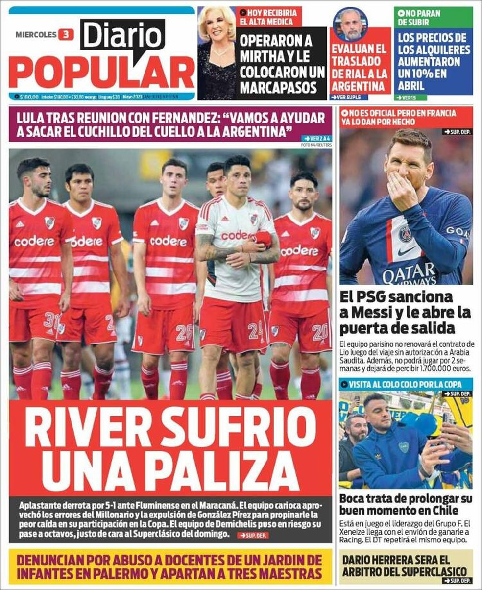Capa do jornal "Diario Popular" após Fluminense x River Plate — Foto: Reprodução