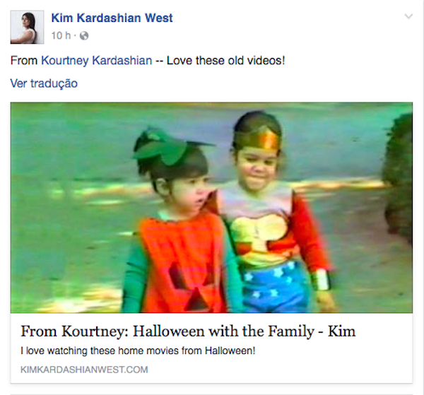 O link do vídeo compartilhado por Kim Kardashian nas redes sociais (Foto: Facebook)