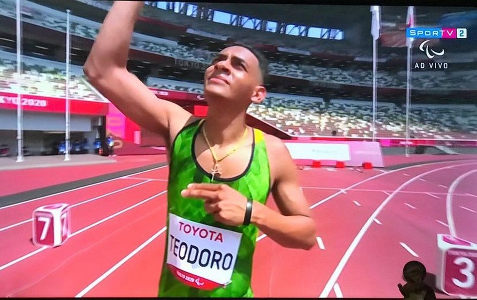 Kesley Teodoro na competição dos 100m rasos da classe T12 — Foto: Redes Sociais/Reprodução