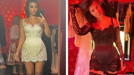 Kourtney Kardashian abre álbum de fotos de casamento e ostenta curvas em fotos com lingeries sensuais