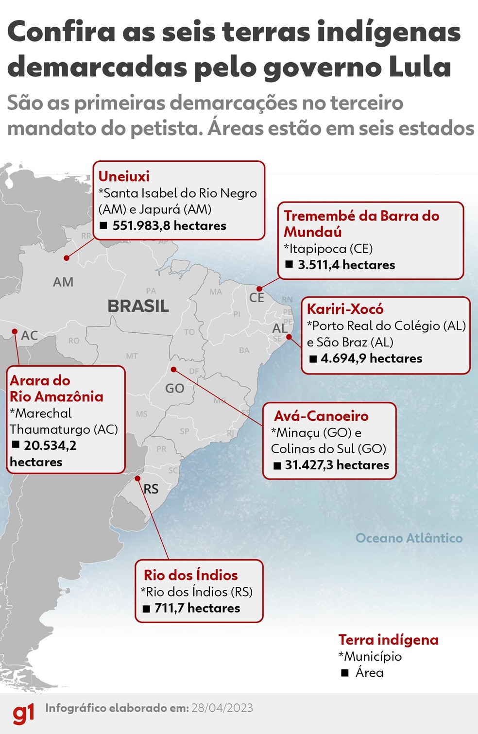 Terras indígenas demarcadas nesta sexta pelo governo Lula