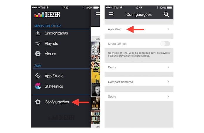 Acessando as configurações do Deezer no iOS (Foto: Reprodução/Marvin Costa)