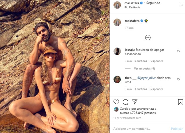 Foto de setembro de 2020 se tornou a mais recente de Grazi Massafera e Caio Castro no Instagram da atriz (Foto: Reprodução/Instagram)