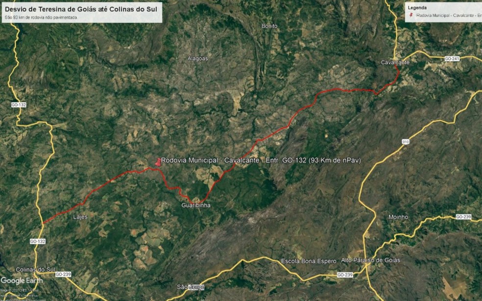 Desvio entre Teresina de Goiás e Colinas do Sul — Foto: Reprodução/Goinfra
