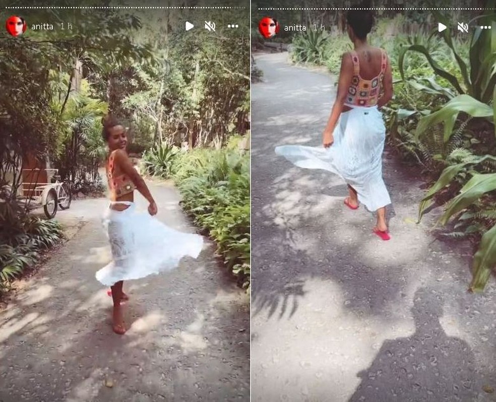Anitta com a peça feita por bauruense durante viagem para Tailândia — Foto: Instagram/Reprodução