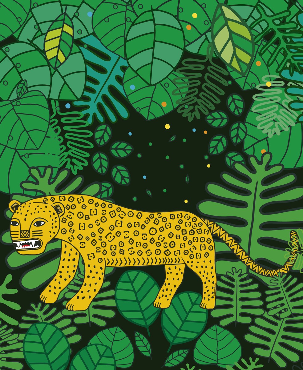 A onça-pintada representada pela imaginação do artista Denilson Baniwa — Foto: Denilson Baniwa