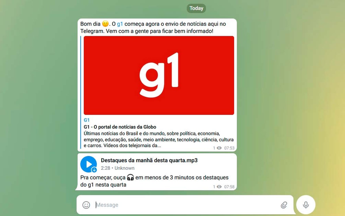 G1 agora está no Telegram; veja como se inscrever | Midia e Marketing | G1