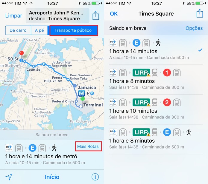 Use o Mapas do iPhone para ver rotas de transporte público (Foto: Reprodução/Juliana Pixinine)