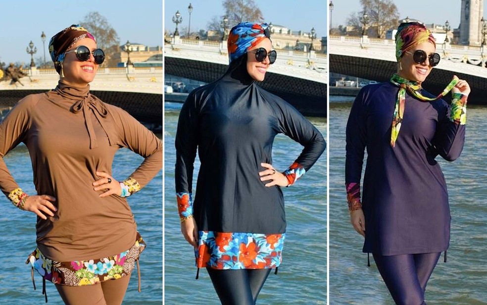 Modelos de burquínis feitos por uma brasileira na França — Foto: Divulgação/ Madamme BK
