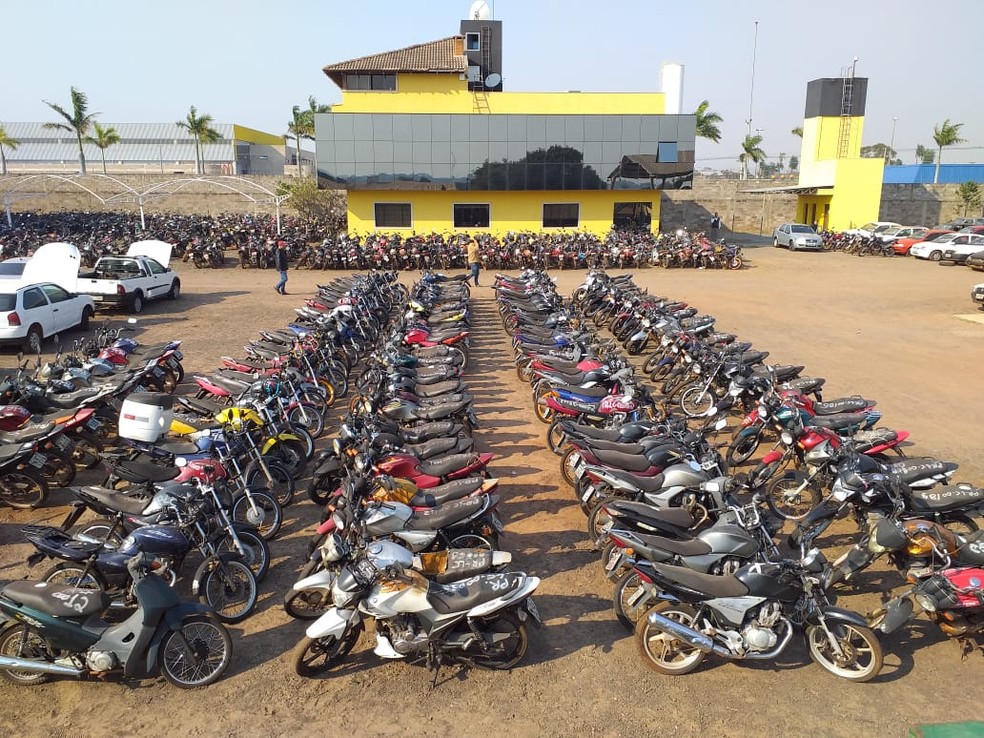 Algumas das motociclistas que serão leiloadas pelo Detran-MS — Foto: Eduardo Almeida/TV Morena