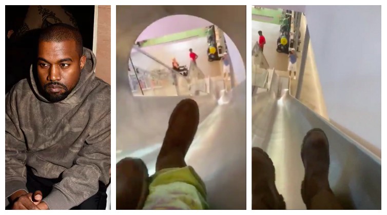 O rapper Kanye West compartilhou vídeo mostrando um momento de descontração em um escorregador (Foto: Getty Images/Twitter)