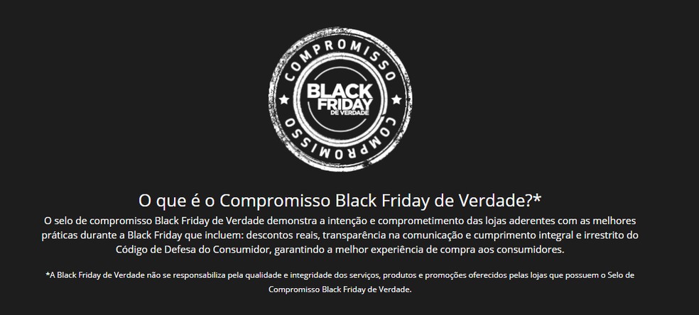 Selo de Compromisso Black Friday de Verdade assegura que loja oferece descontos reais — Foto: Reprodução/Black Friday de Verdade