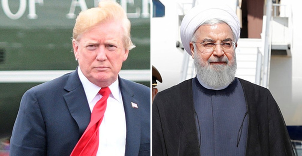 Montagem com as fotos do presidente dos EUA, Donald Trump, e o do Irã, Hassan Rohani  (Foto: Mary F. Calvert/Peter Klaunzer/Reuters)