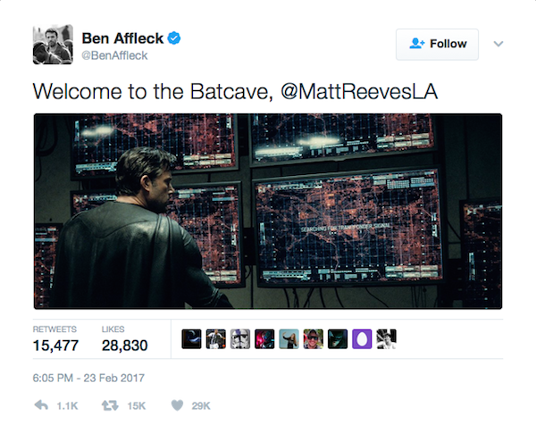 A mensagem de Ben Affleck ao diretor Matt Reeves (Foto: Twitter)