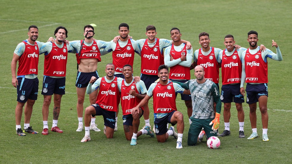 Jogadores do Palmeiras em treino na Academia de Futebol — Foto: Cesar Greco