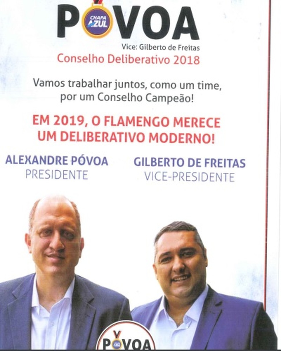 PÃ³voa tem como vice-presidente Gilberto de Freitas, que hoje Ã© vice-presidente de secretaria do Flamengo â Foto: ReproduÃ§Ã£o