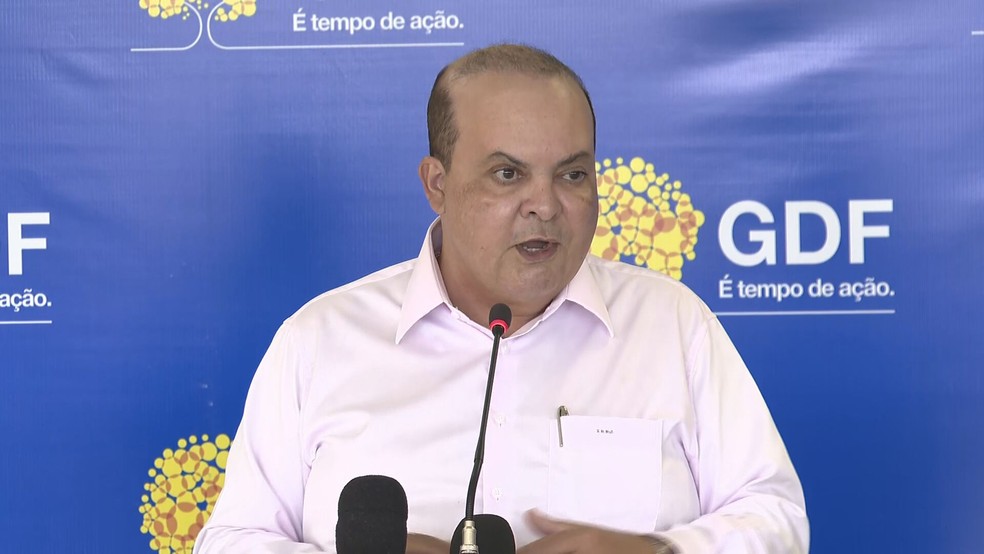 Governador do DF, Ibaneis Rocha, em coletiva de imprensa — Foto: TV Globo/Reprodução