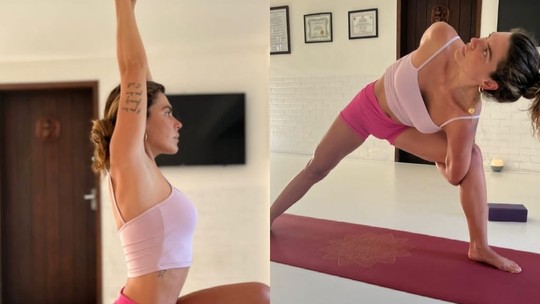 Mariana Goldfarb exibe elasticidade ao praticar ioga