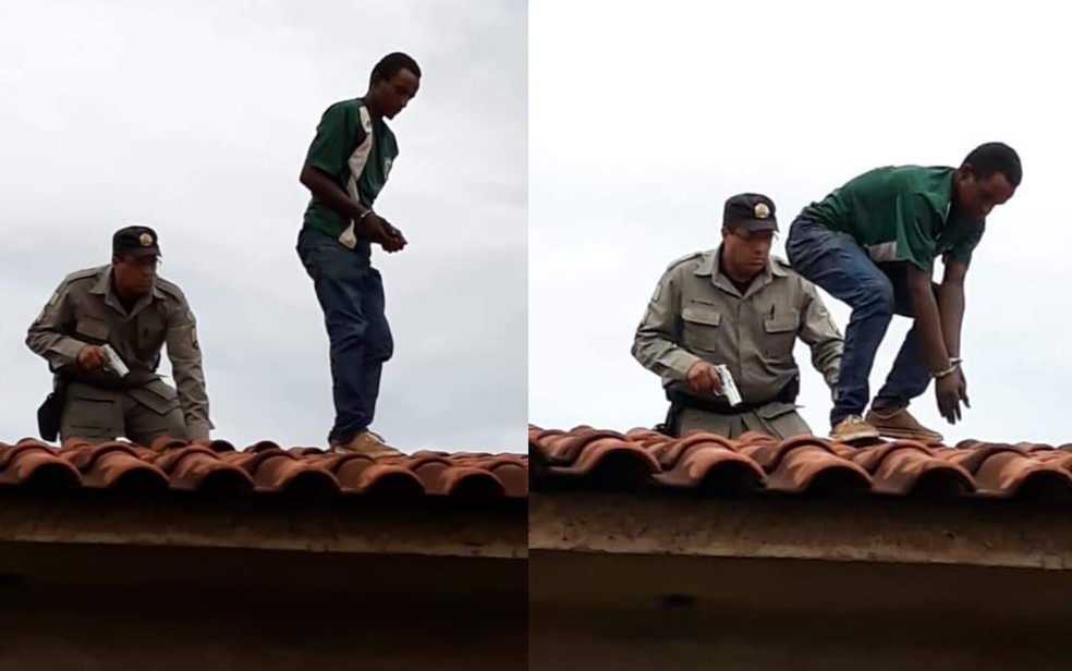 PolÃ­cia Militar prende suspeito de furto em telhado de casa em Rio Verde â Foto: ReproduÃ§Ã£o/PolÃ­cia Militar