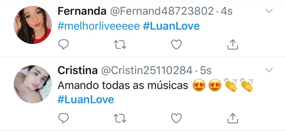 Fãs comemoram as músicas da live do Luan Santana — Foto: Globo