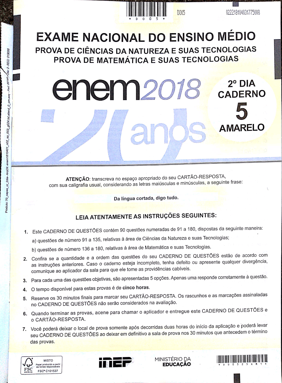 Enem 2018: veja questões da prova do segundo dia | Enem 2018 | G1