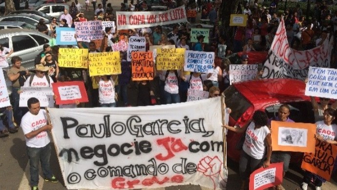 [COPA 2014]Professores em greve protestam contra a Copa do Mundo, em Goiânia