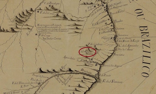Palmares. Carta topográfica mostra local do quilombo, na Capitania de Pernambuco