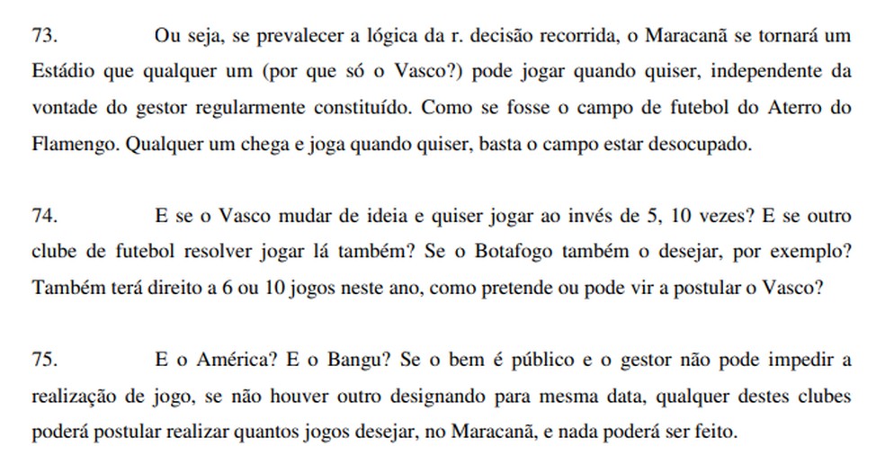 Parte do recurso do Flamengo para tentar tirar o Vasco x Sport do Maracanã — Foto: Reprodução