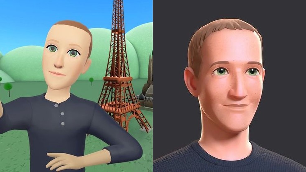 Atual avatar de Mark Zuckerberg no Horizon (esquerda) e versão prometida com futura atualização (direita) — Foto: Reprodução