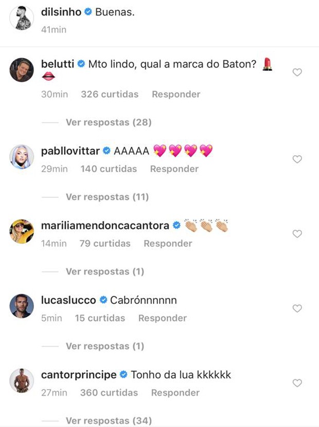 Amigos comentam foto publicada por Dilsinho no Instagram (Foto: Reprodução/Instagram)