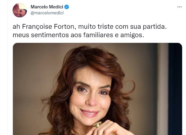 Marcelo Médici lamenta morte de Françoise Forton (Foto: Reprodução/Twitter)