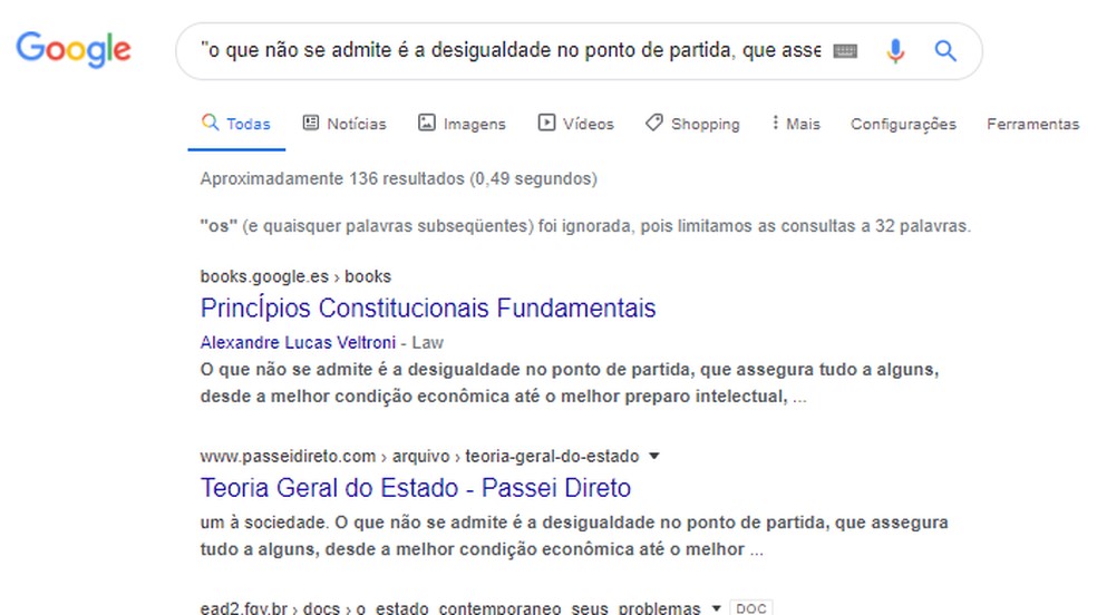 Pesquisa frases inteiras entre aspas para encontrar correspondências exatas — Foto: Reprodução/Paulo Alves