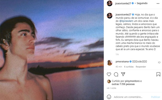 João Vicente de Castro parabeniza o ex-cunhado Bento Pires de Morais (Foto: Reprodução/Instagram)