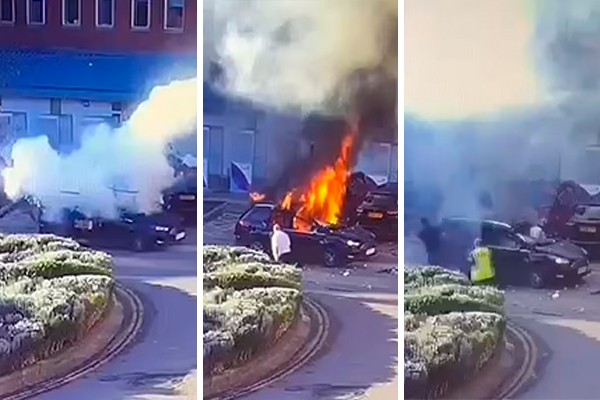 Vídeo capta explosão de táxi em frente a maternidade (Foto: reprodução)