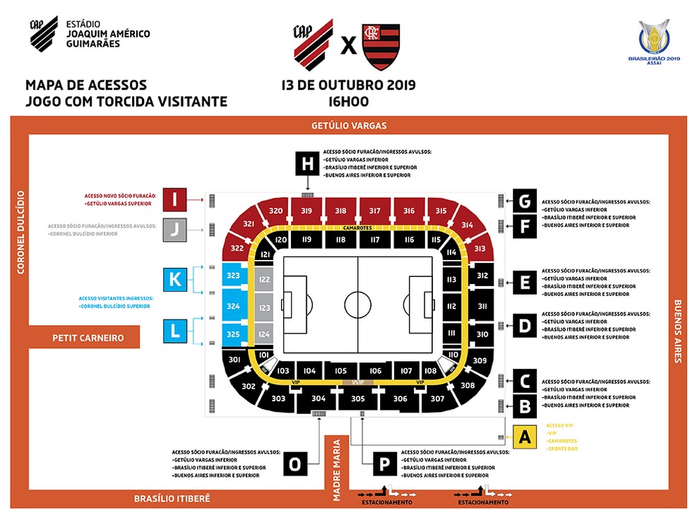 Mapa de acesso para o jogo entre Athletico e Flamengo — Foto: Divulgação