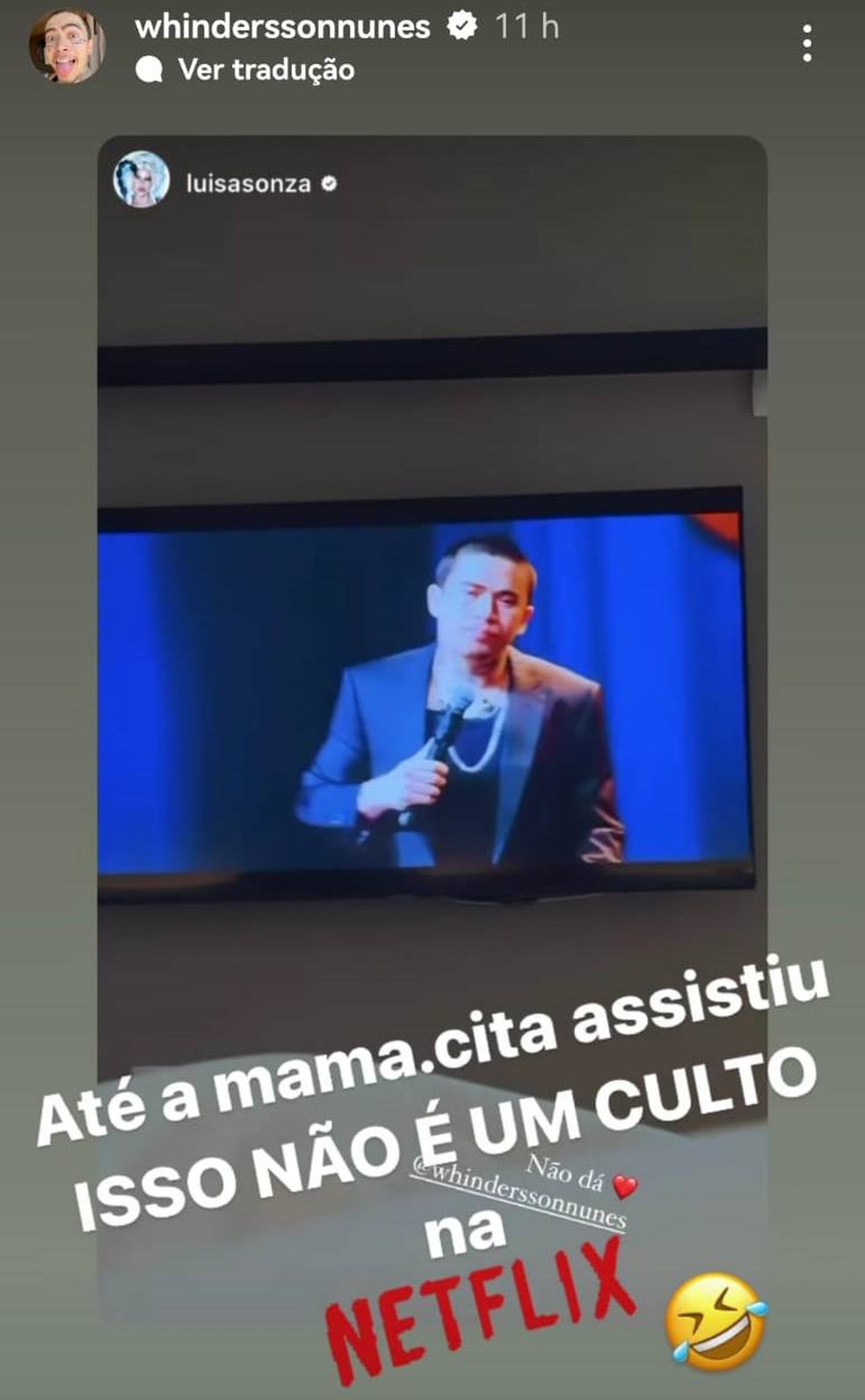 Whindersson Nunes reposta a ex, Luísa Sonza, assistindo ao seu show — Foto: Reprodução/Instagram