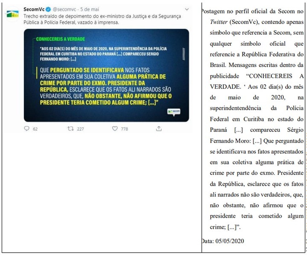 Postagens apontadas pelo MPF como promoção a Jair Bolsonaro — Foto: Reprodução