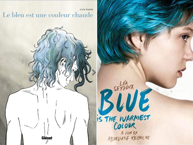 Capa da história em quadrinho francesa 'Le bleu est une couleur chaude' de Julie Maroh, e cartaz do filme 'La vie d'Adele' (título em inglês 'Blue is the warmest colour'), vencedor da Palma de ouro (Foto: Divulgação)