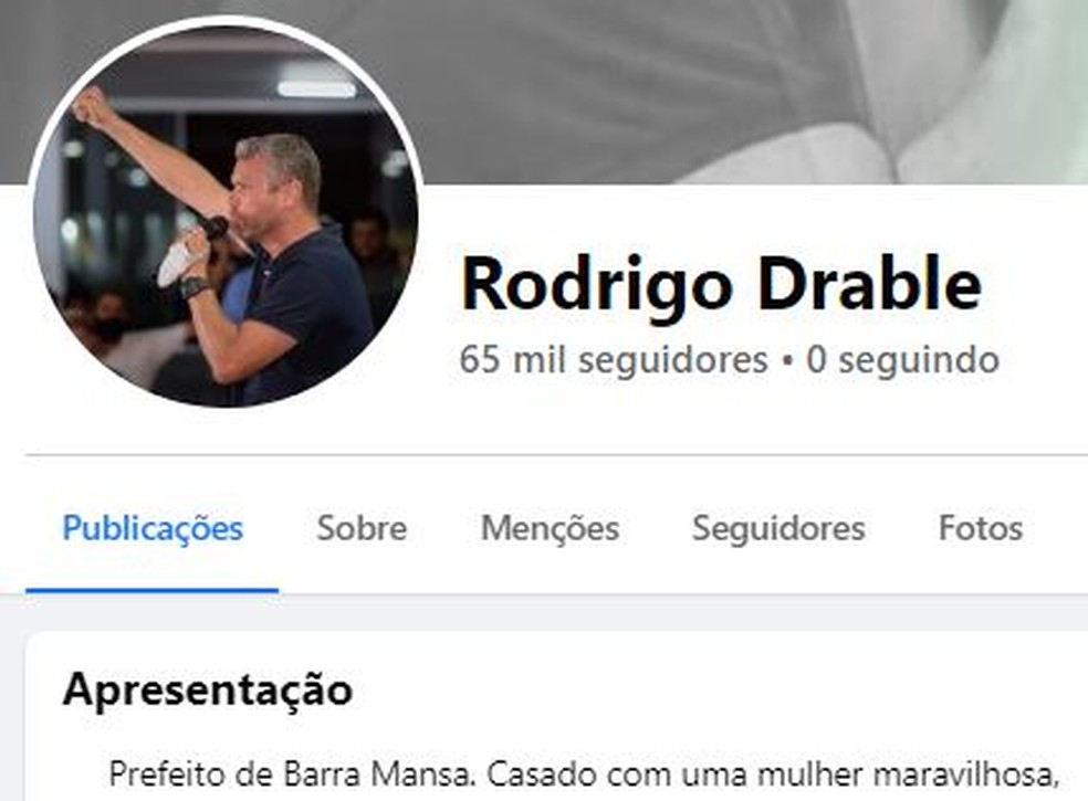 Perfil no Facebook do prefeito de Barra Mansa, Rodrigo Drable — Foto: Reprodução/Facebook