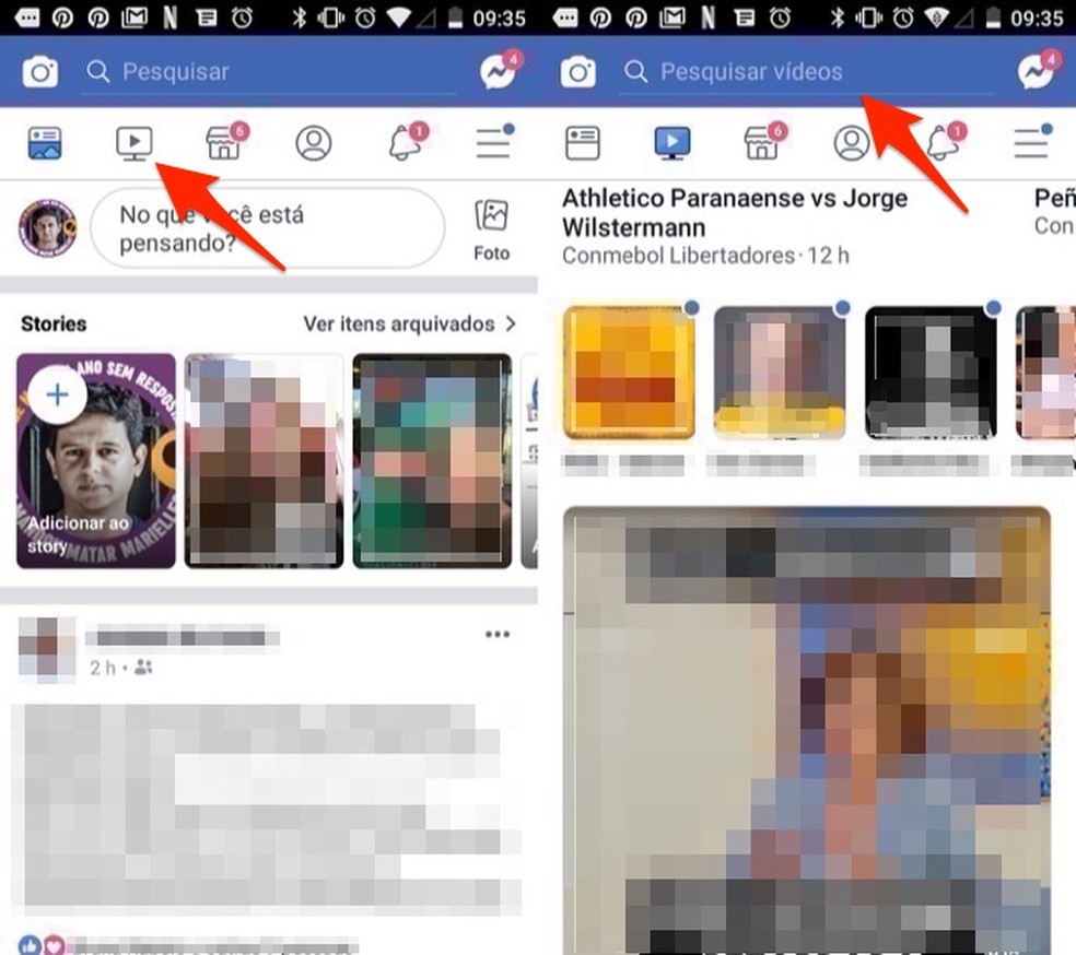 Ação para acessar o Facebook Watch e iniciar uma busca por vídeos — Foto: Reprodução/Marvin Costa