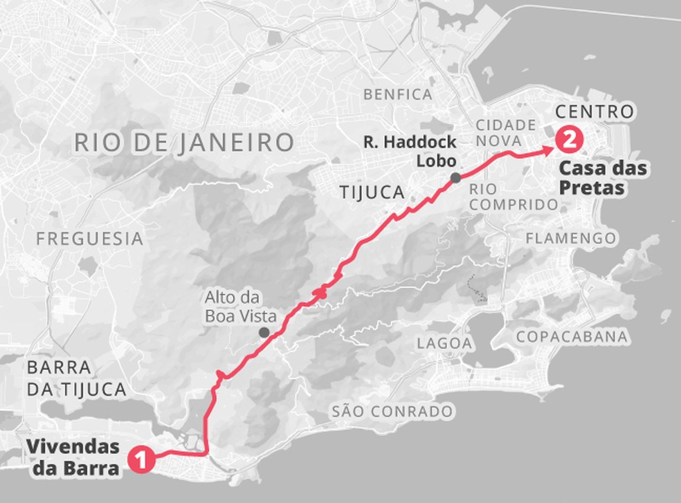Mapa da mecânica do crime da Marielle - da Barra para a Casa das Pretas — Foto: Arte GLOBO