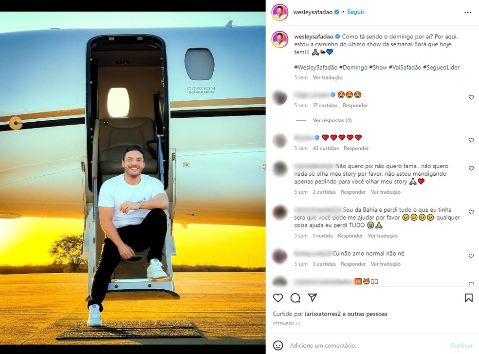 Safadão trava disputa judicial por aeronave de R$ 37 milhões recebida como garantia de pagamento — Foto: Reprodução/Instagram