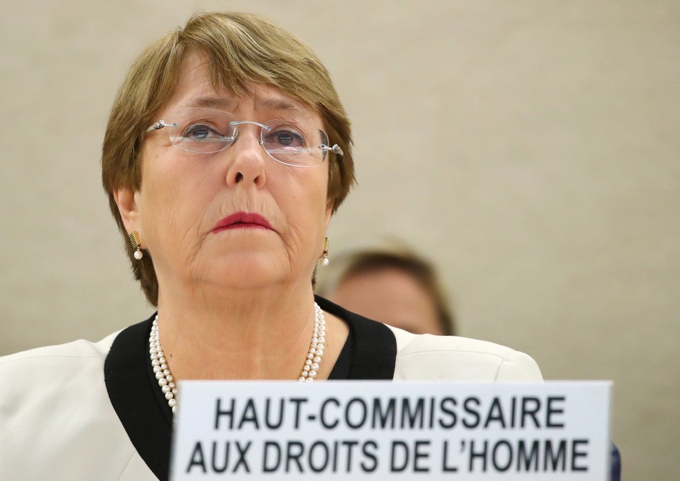 Alta ComissÃ¡ria para os Direitos Humanos da ONU, Michelle Bachelet, participa de encontro em Genebra, na SuÃ­Ã§a â€” Foto: Denis Balibouse/ Reuters