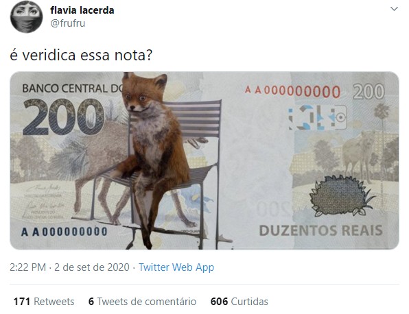 Nova cédula de R$ 200 vira meme nas redes sociais (Foto: Reprodução/Twitter)