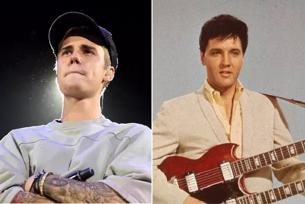 Os cantores Justin Bieber e Elvis Presley (Foto: Getty Images)